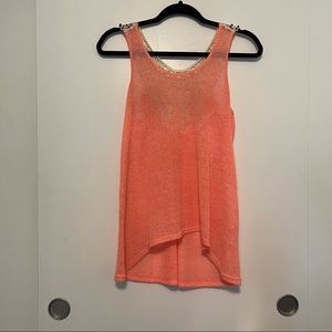 S Coral Lacey Beaded Back Knit Tank